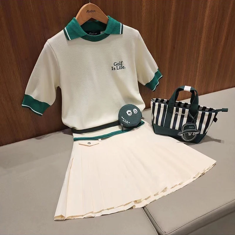 Malbo Golf Shirt Women 2023 Summer Golf Clothing  Casual Lape Short Sleeve ice Silk Knitwear Academy Style Slim Polo T-Shirt
