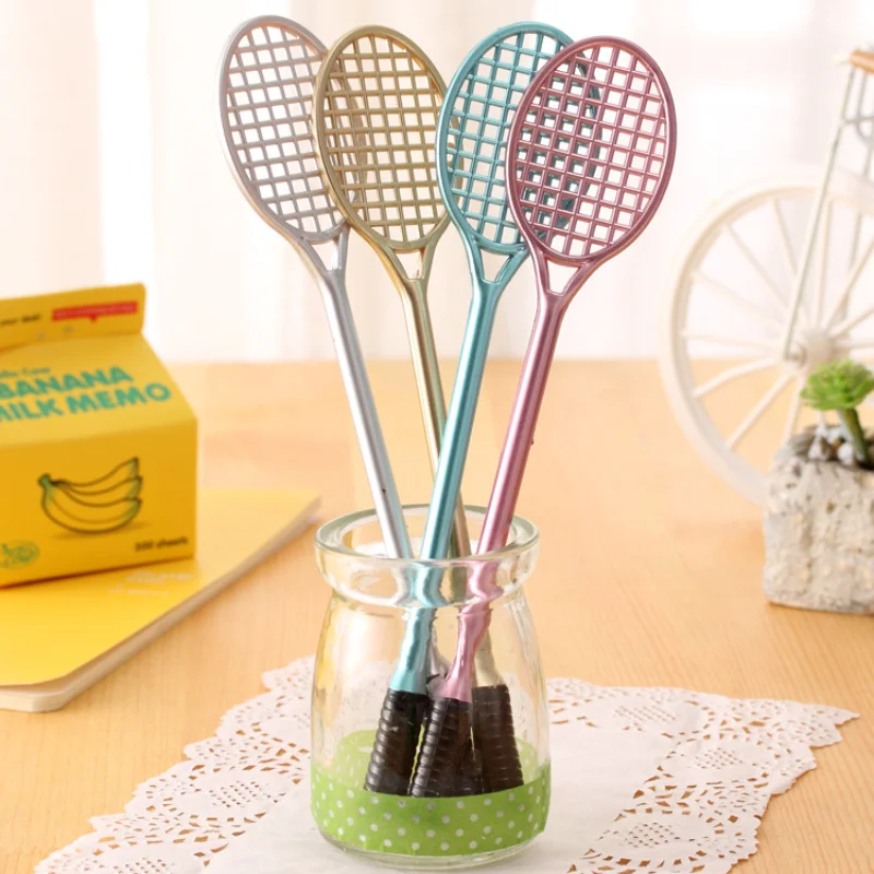 

4Pcs Neutral Pen Lifelike Tennis Badminton Racket Styling Socket Water Pen Office Supplies Stationery