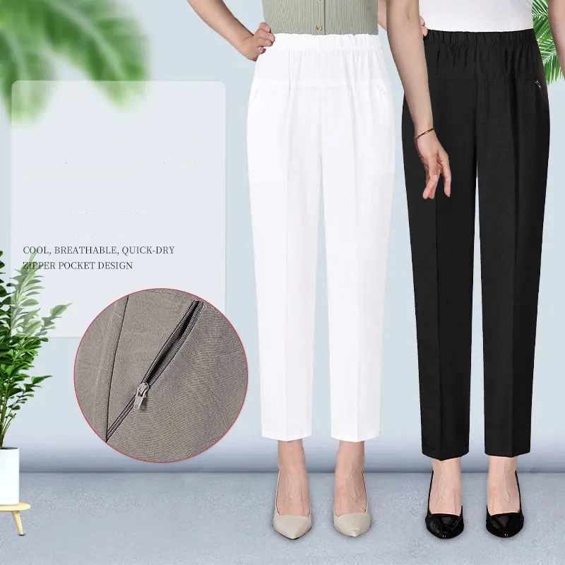 Spring Summer Women Trousers New Elastic High-waist Straight Pants Plus size Cotton Casual Pants Middle-aged Womens Sports Pants