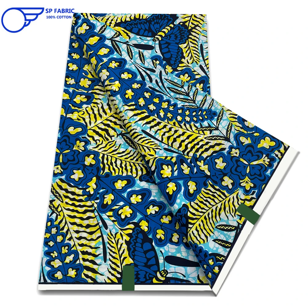 

2023 High Quality Super Hollandais African Wax Fabric 100% Cotton Original Ankara Block Print Pagne Africa Dress 6 yards 4182