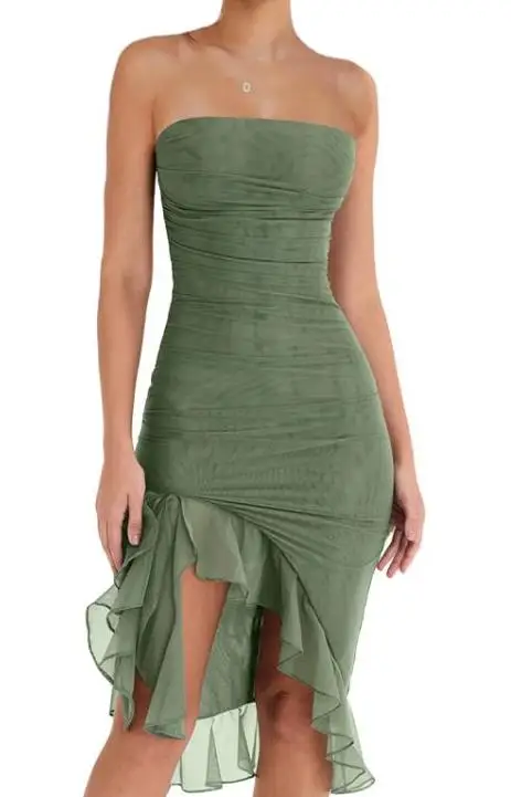 

Женское платье-миди с рюшами и открытой спиной, без рукавов