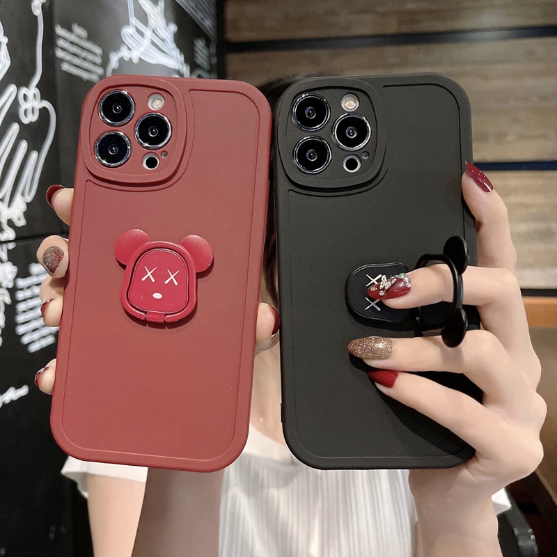 

Creative Cute Beer Soft Silicone Bracket Phone Case For iPhone 13 12 11 Pro Max X XR XS Max 7 8Plus Ring Holder Back Cover