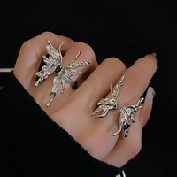 punk mutations liquid butterfly rings for women girl silver color cool hiphop metal couple open ring fashion aesthetic jewelry