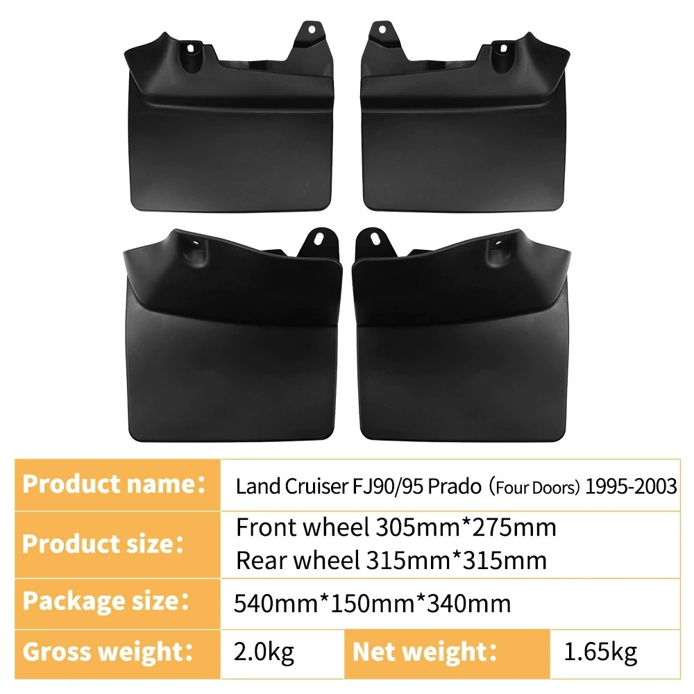 Фото Комплект из 4 передних и задних брызговиков для Toyota Land Cruiser Prado FJ90 1995-2003 (версия седан/туризм) №4