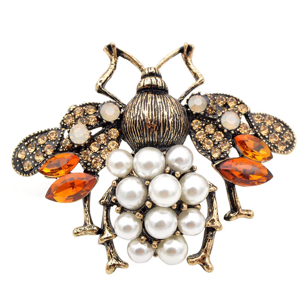 Броши со стразами в виде жуков для женщин брошь с жемчугом и насекомыми на