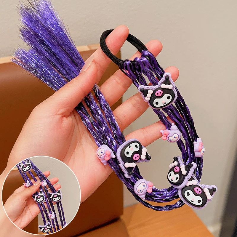 Милый мультяшный аниме Kuromi фиолетовая коса синтетические волосы лошадиный Хвост