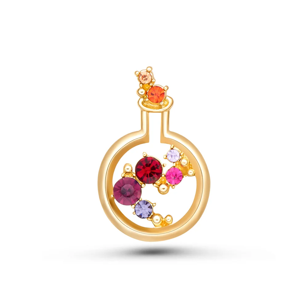 

Chemistry Lab Beaker Brooch Gold-Plated Inlay Natural Colorful Zircon Science Pin Lapel Badge Metal Jewelry Collection