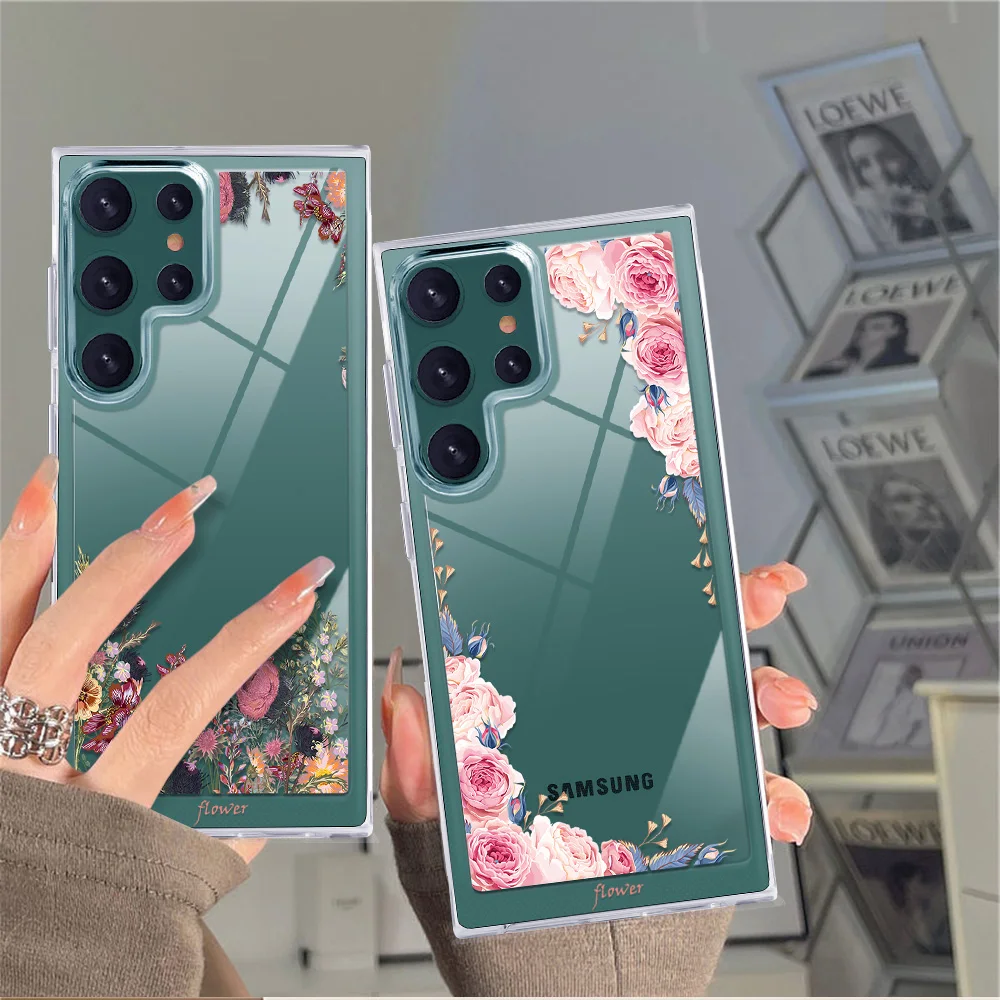 

Protection Shell For SAMSUNG Galaxy S22Plus S22 Flower Phone Case for Samsung S22Ultra Fundas Luxury Transparent PC+TPU Covers