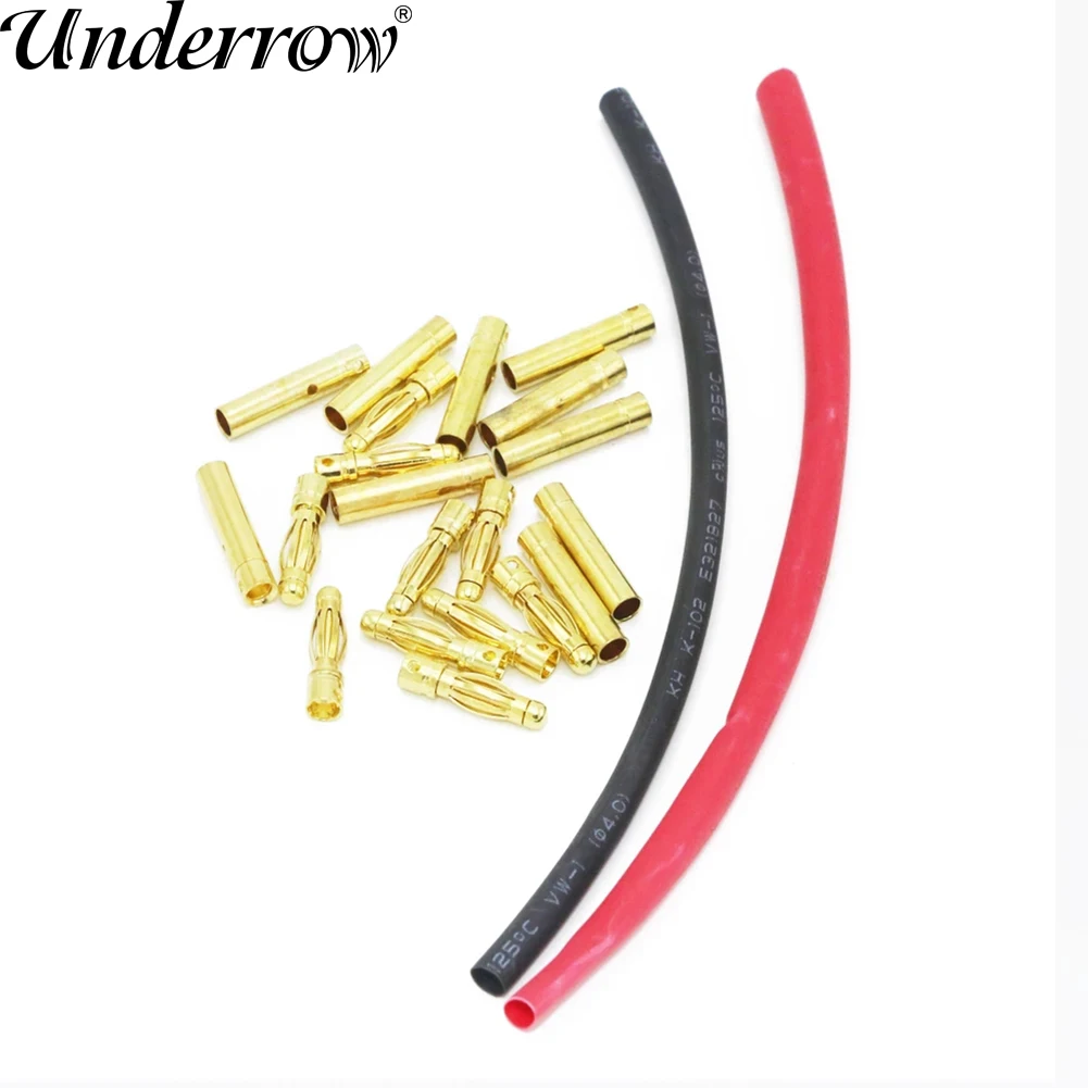 

10 Pairs 2.0mm 3.0mm 3.5mm 4.0mm Gold Plated Bullet Banana Plugs Male Female Connectors with 20CM Heat shrinkable tube