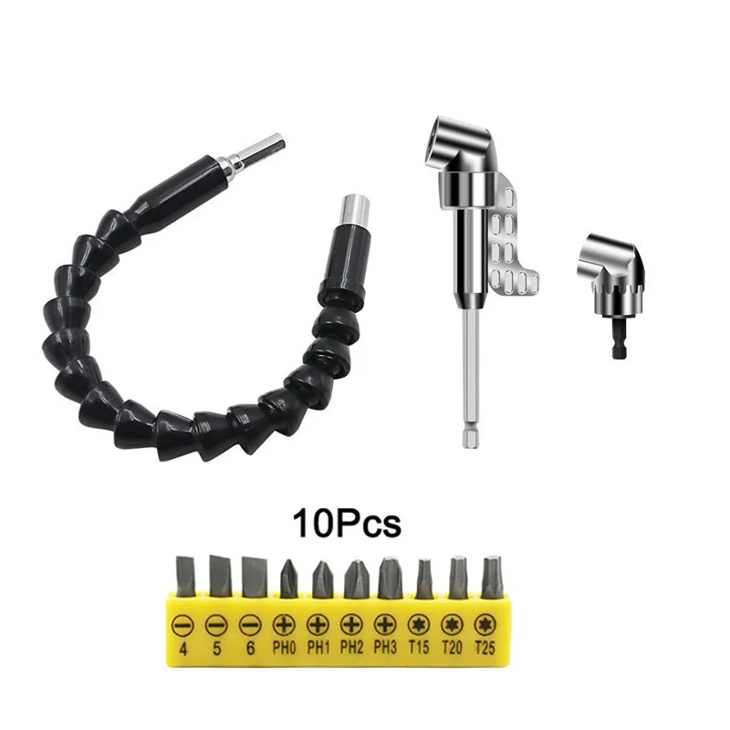 

105 Degree Right Angle Screwdriver Set Socket Holder 1/4inch Hex Bit Socket Adapter Adjustable Bits Drill Bit Screw Driver Tool