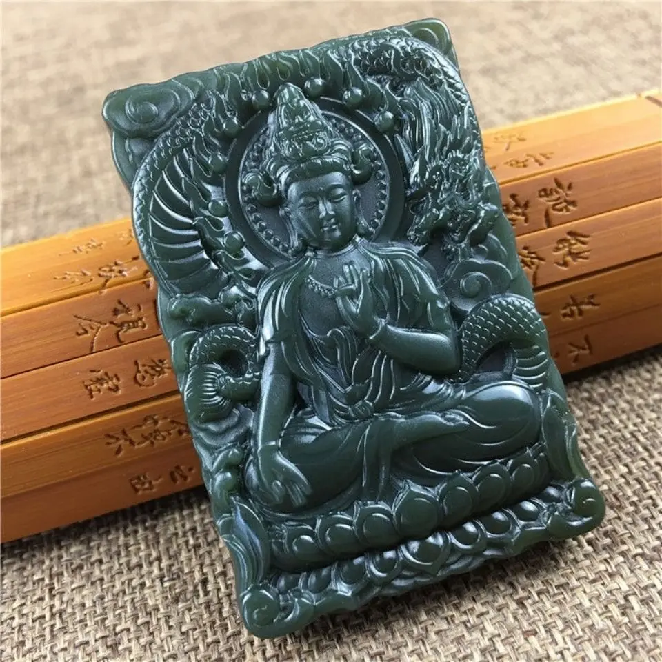 

Natural 100% real hetian jade handcarved Guanyin good luck pendant simple retro pendant Patronus jewellery fashion for woman men