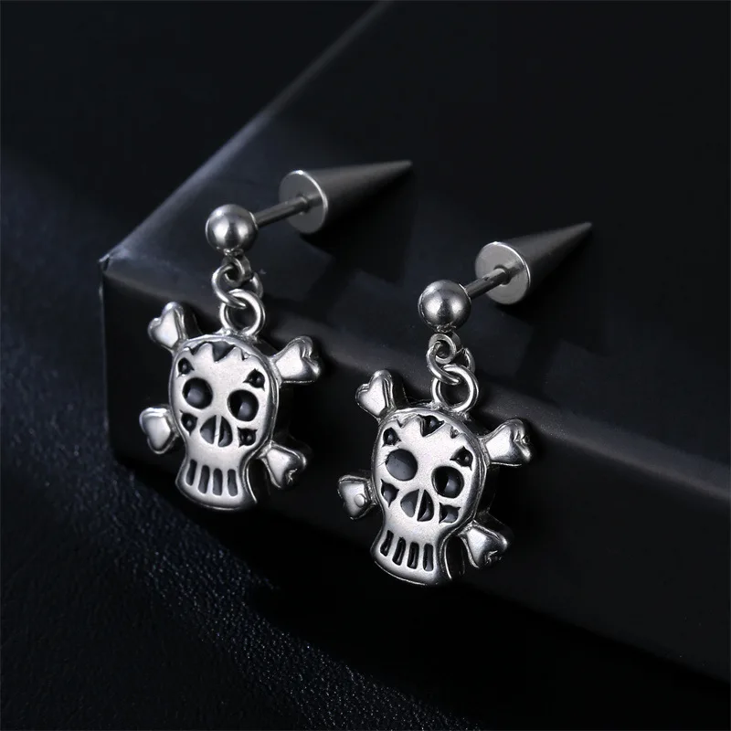 Серьги-гвоздики в виде черепа с кисточками из нержавеющей стали, 1 шт.
