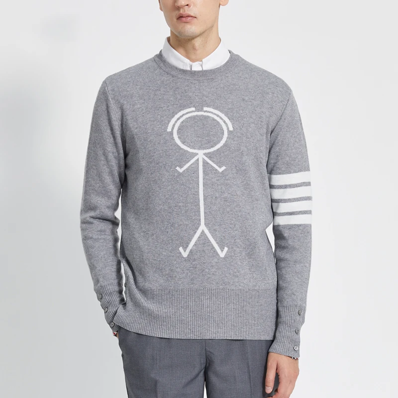 

TB THOM Matchstick Men's Sweater Winter Fashion Brand Knitted Sweatshirt Striped 4-bar Crew Neck Slim Casual Pullover Wholesale