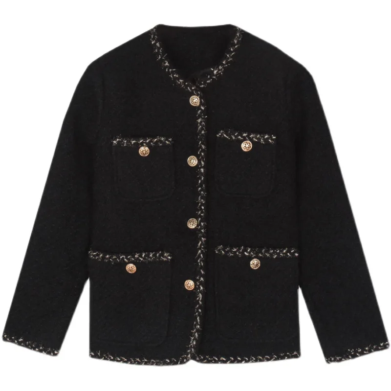 

Женское утепленное шерстяное пальто, свободное повседневное однобортное короткое пальто с круглым вырезом в корейском и французском стиле...