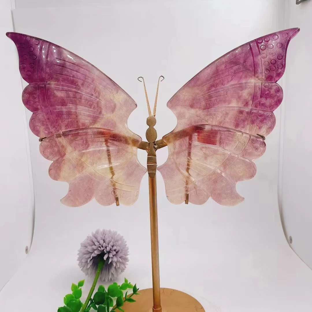 

Большой размер натуральный флюорит крылья бабочки Хрустальная резьба ремесла лечебный камень на удачу модное украшение подарок на день рождения 1 шт.