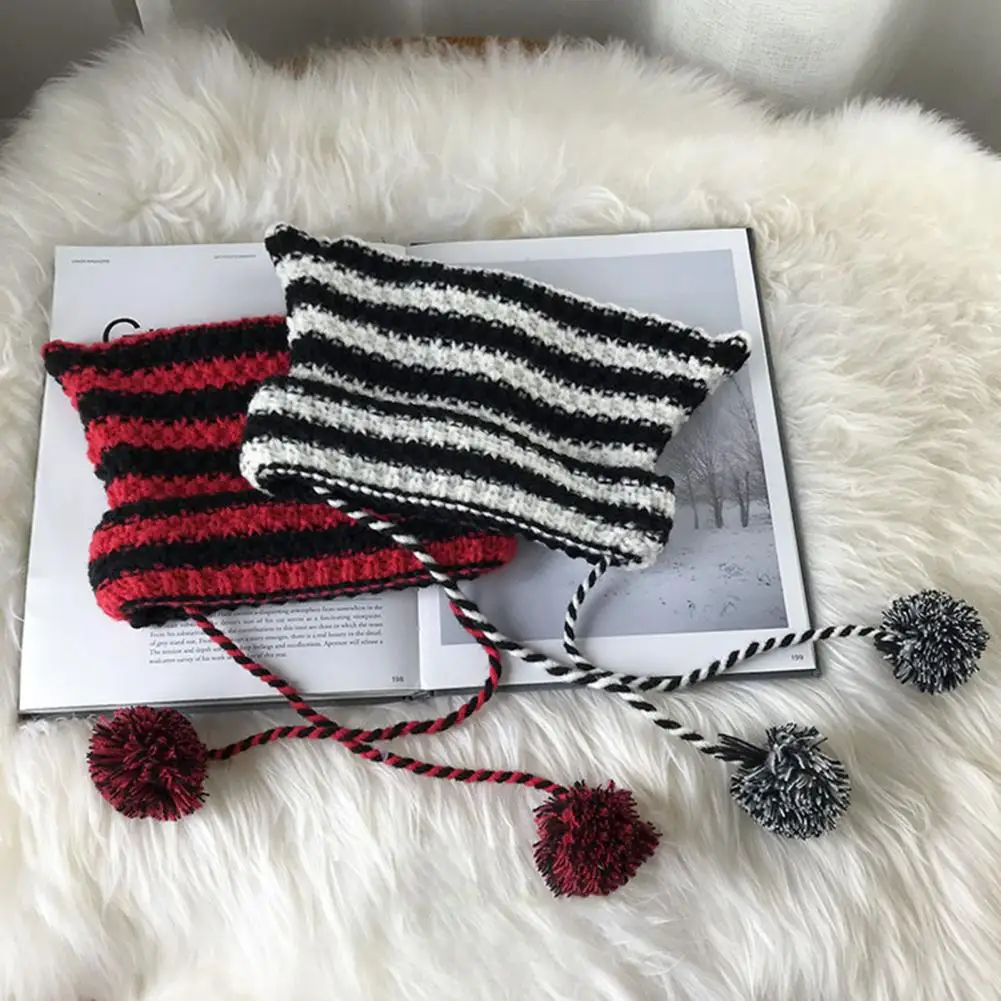 

Lovely Winter Bonnet Cat Ears Elastic Lady Hat Color Matching Winter Bonnet