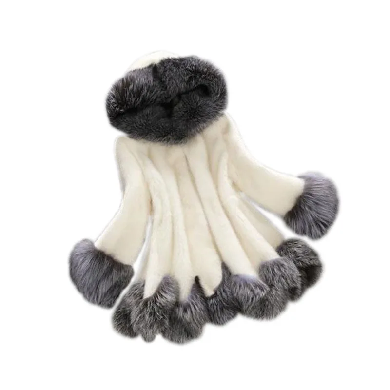 Faux Fur New Coat White Grey Fur Hat Fur Jacket Mink Luxury Long Coat Faux Fur Mink Fur Fox Fur Collar Faux Fur Ladies Coat