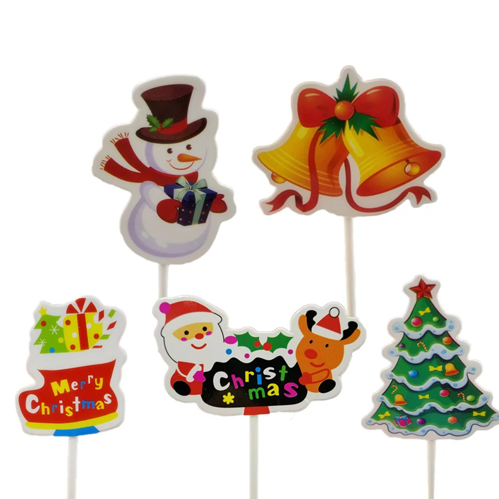 

5pcs Christmas Cupcake Toppers Muffin Fruit Picks Sticks Christmas Tree Gift Box Walking Stick Toppers Picks