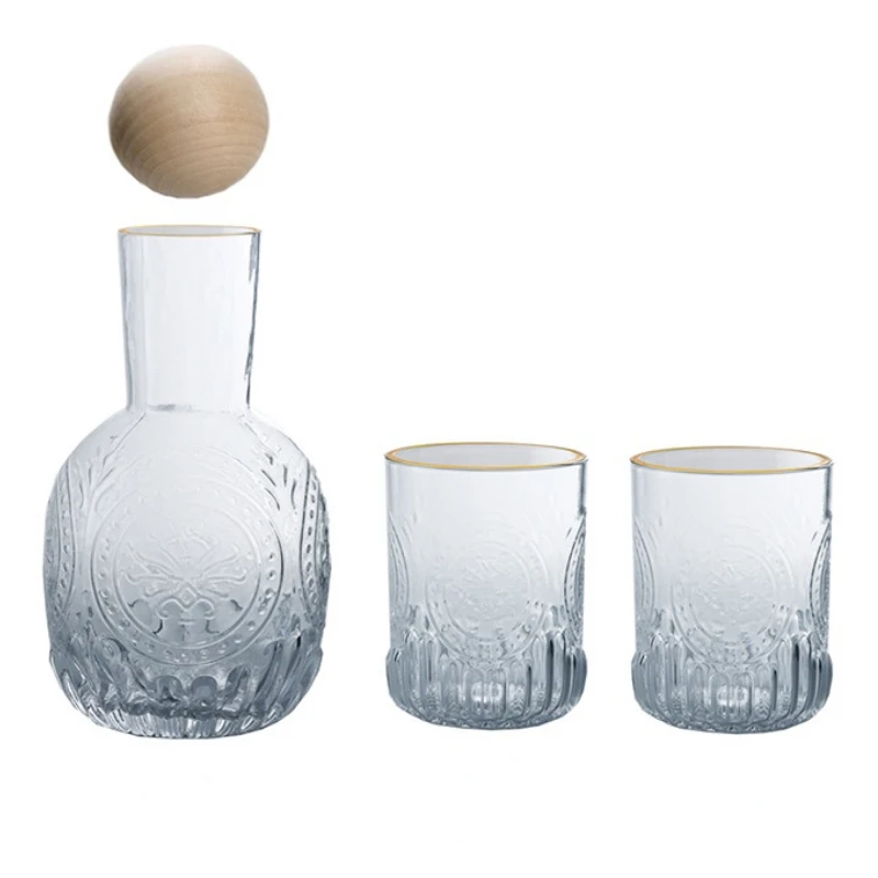 

With Wooden Plug 250-900ml Relief Wine Set Whiskey Vodka Shaaojiu Decanter Glass Cup Restaurant Bar Exquisite Drinkware Gift