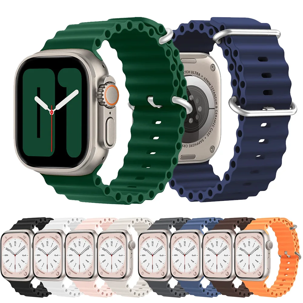 

Ocean Strap for Apple Watch 49mm 44mm 40mm 45mm 41mm 42mm 38mm Correa Silicone Bracelet iWatch Series 7 6 4 5 3 2 1 se Ultra 8