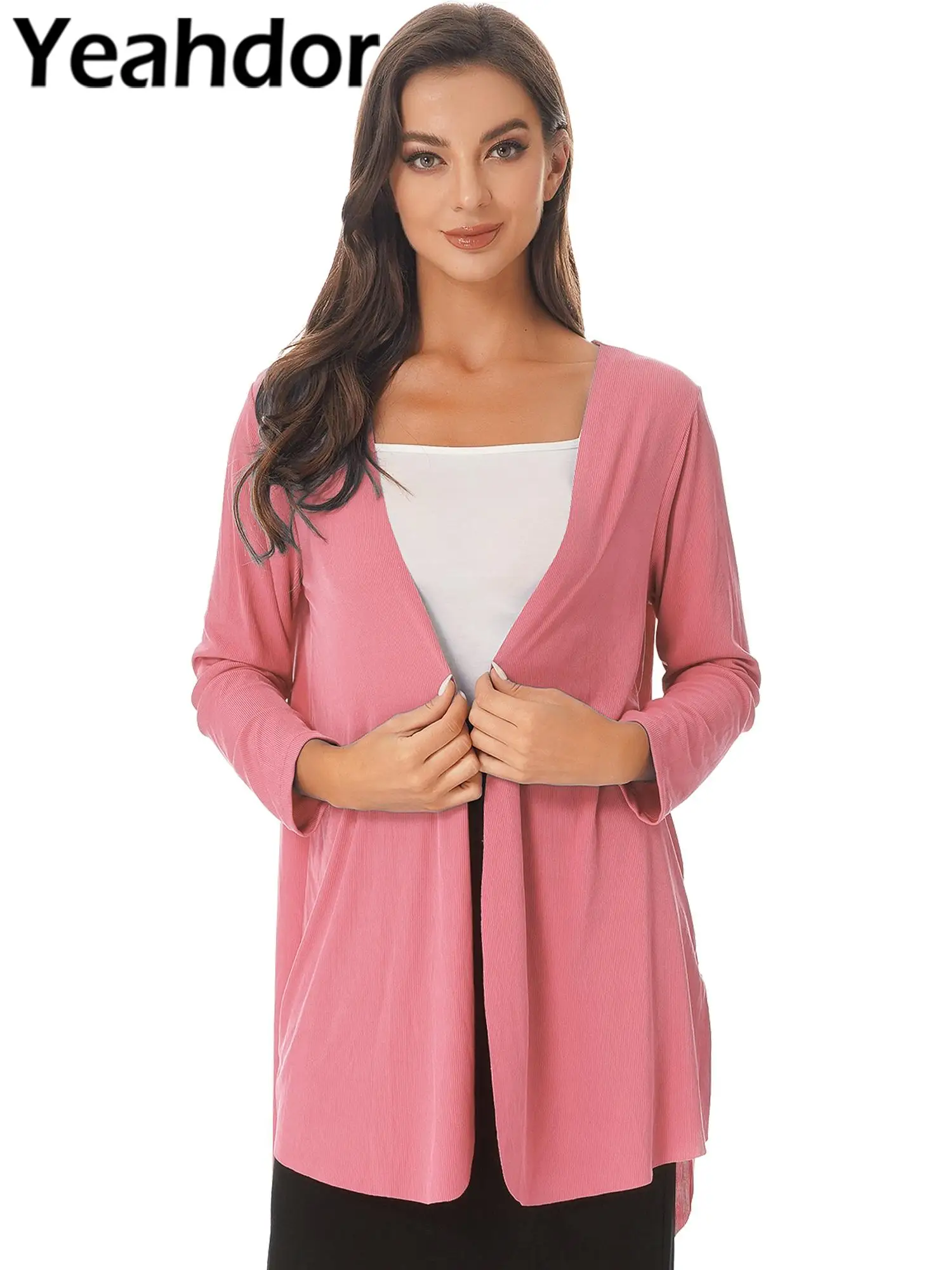

Womens Open Front Long Sleeve Cardigan Casual Solid Color Ribbed Outwear Vacation Beachwear summer tops for women costumes