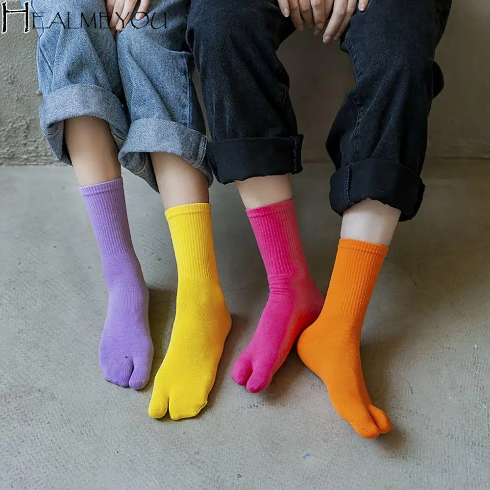 

Japanese Multicolor Two Finger Socks Men's Cotton Women's Split Toe Thongs Long Socks Cotton Fiber Breathable Socks