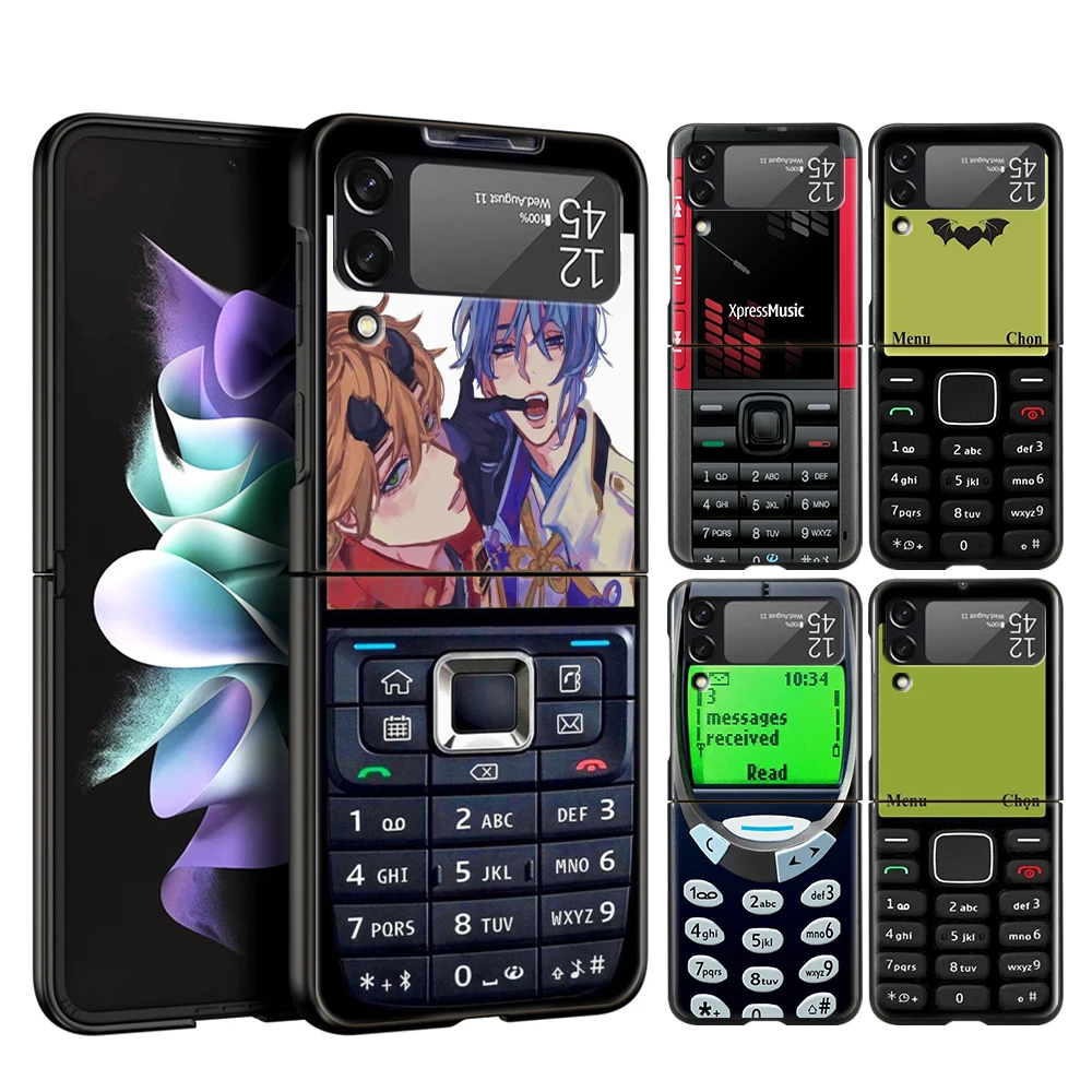 Retro Old Nostalgia Cellphone Phone Cover For Samsung Galaxy Z Flip 4 Case Black For Samsung Z Flip 3 Hard PC Foldable Shell Bag