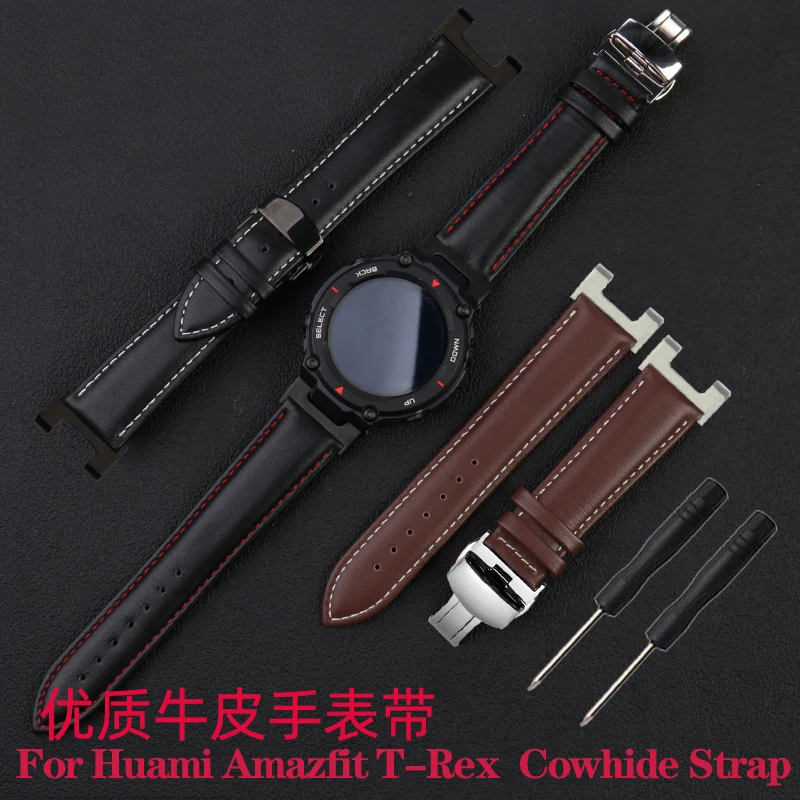 

Modified Genuine Leather Watchband For Amazfit T-Rex Huami Tyrannosaurus Rex Watch Band Cowhide Concave Fashion Strap Bracelet