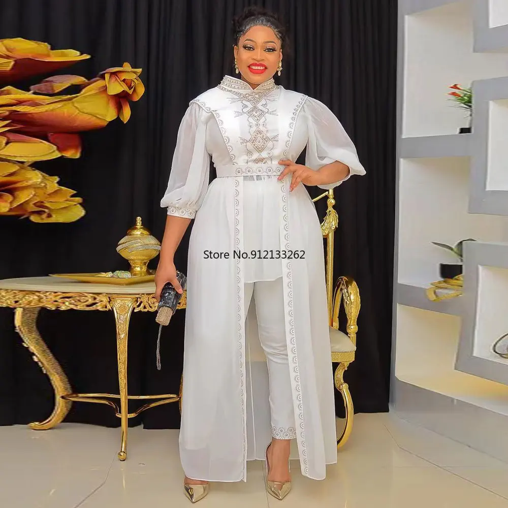 

Robe Africaine Femme Chiffon Dress Pants Suit African Women Plus Size Two Piece Set Party Gown Tops Trousers Vetement Femme