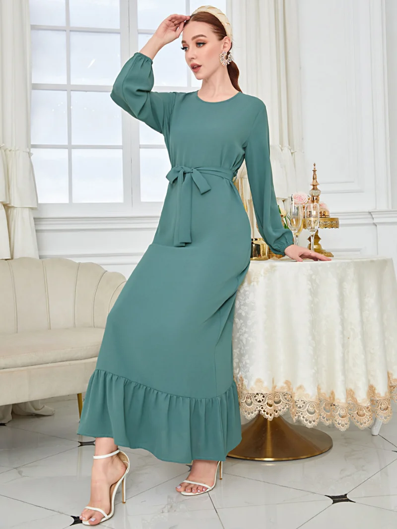 Dress Eid Muslim Women Saudi Arabic Abaya Party Belt Dresses Ramadan Abayas Caftan Kaftan Elegant Vestidos Dubai Arab Turkey