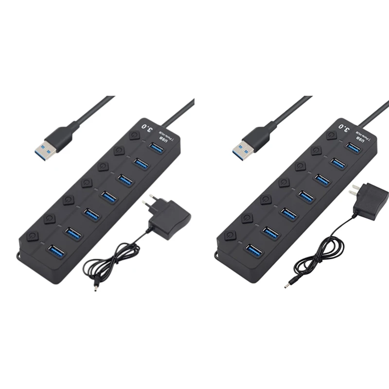 

7 Port USB Hub 3.0 High Speed 5GBPS Multi USB Splitter On/Off Switch With Power Adapter For PC