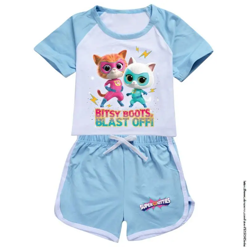 Пижамный комплект SuperKitties из аниме летняя детская футболка с коротким рукавом