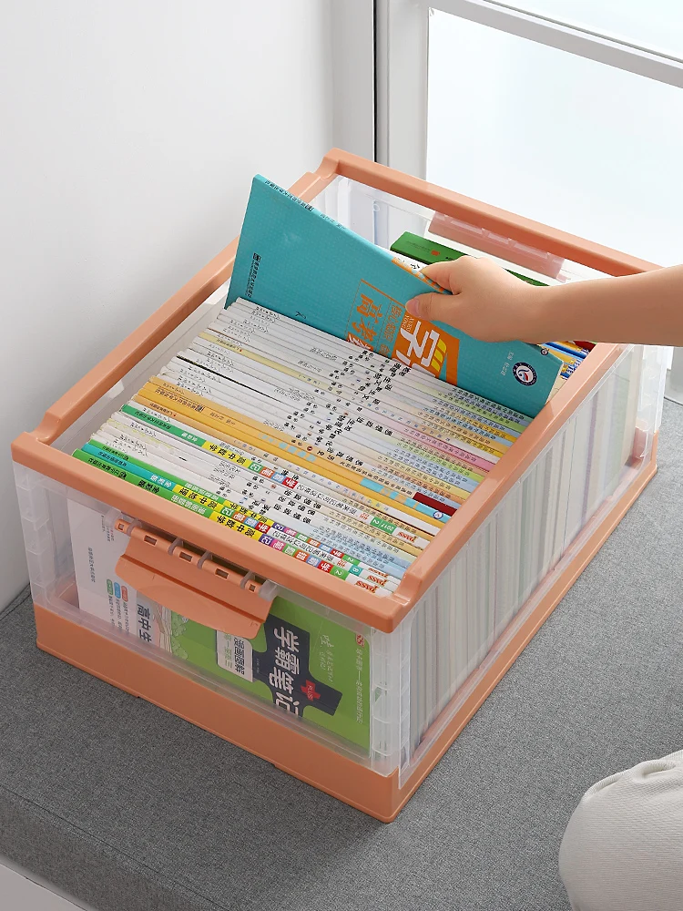Foldable Book Storage Box Household Plastic Transparent Storage Box Student Book Organizing Bookcase Storage Fantastic