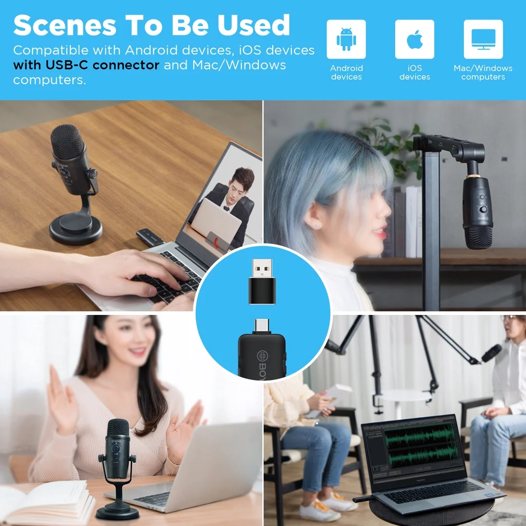 Конденсаторный беспроводной микрофон BOYA USB профессиональный для компьютера