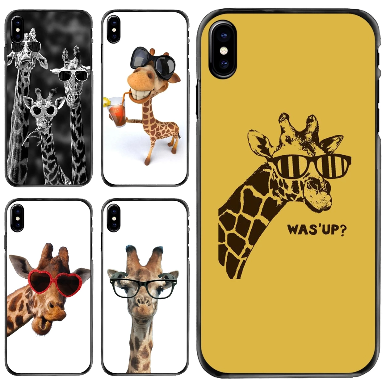 

For Apple iPhone 11 12 13 14 Pro MAX Mini 5 5S SE 6 6S 7 8 Plus 10 X XR XS Sunglasses Giraffe spectacles Animal Hard Phone Case