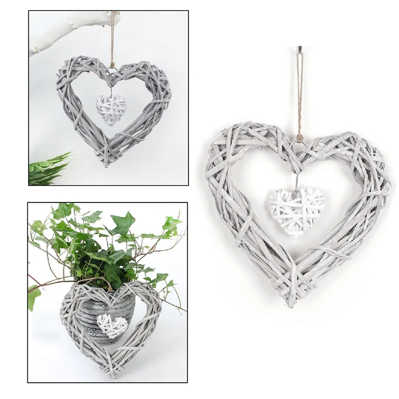 

Fashion Romantic Wicker Rattan Hanging Heart Wreath Wedding Love Supplies Home Decoration Party ornament set heart pendant