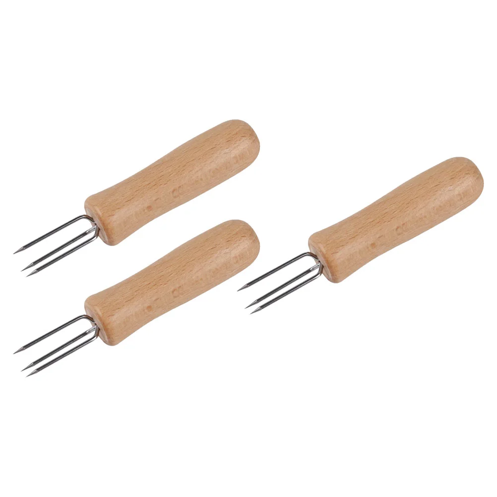 

3pcs Fruit Forks Durable corn forks Wood Handle Forks Stainless Steel Corn Forks for Party Home Barbecue