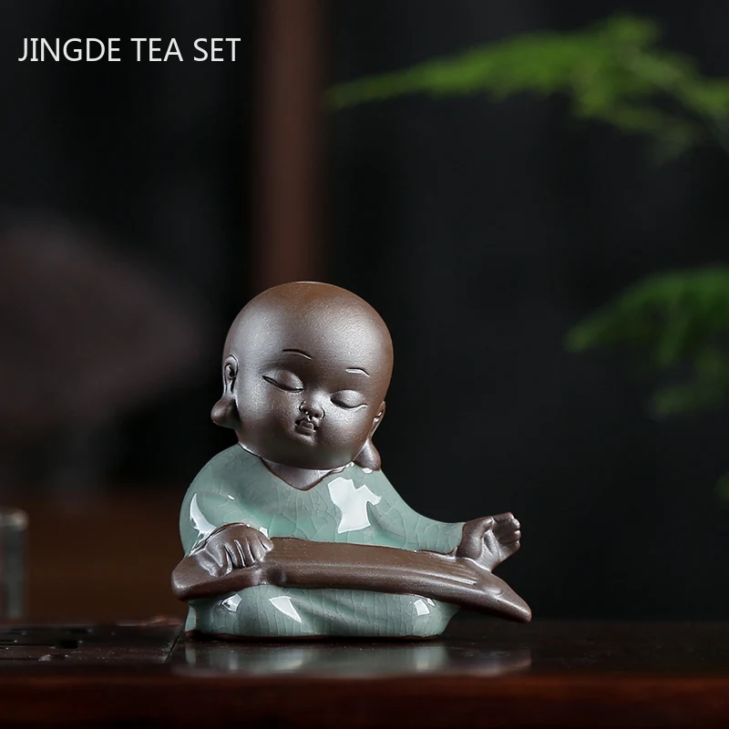 

Chinese Ceramics Tea Pet Ornaments Lovely Little Monk Statue Tea Table Decoration Home Desktop Handmade Crafts Tea Set Supplies