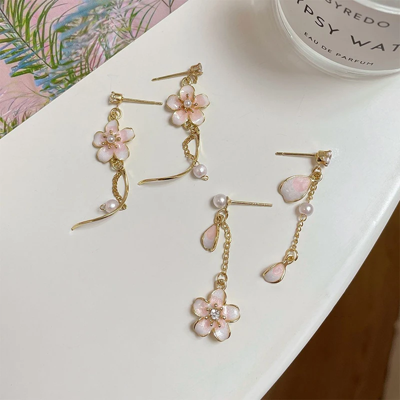 Милые романтичные висячие серьги в форме цветка для женщин элегантные розовые