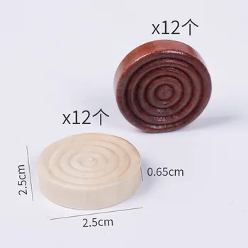 24Pcs/set Wooden Round Checkers Pieces For Backgammon Chess Game Accessories 2