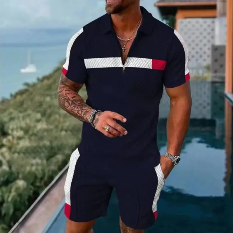 2023 Men's Spring Hawaiian Sportswear Fashion Print casual oversized short-sleeved POLO shirt + Shorts 2-piece set S-3XL