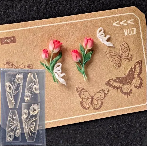 

1 шт., 3D акриловая Форма для ногтей в виде цветка тюльпана, украшения для ногтей, Силиконовые пластины для стемпинга, товары для ногтей, аксессуары для ногтей
