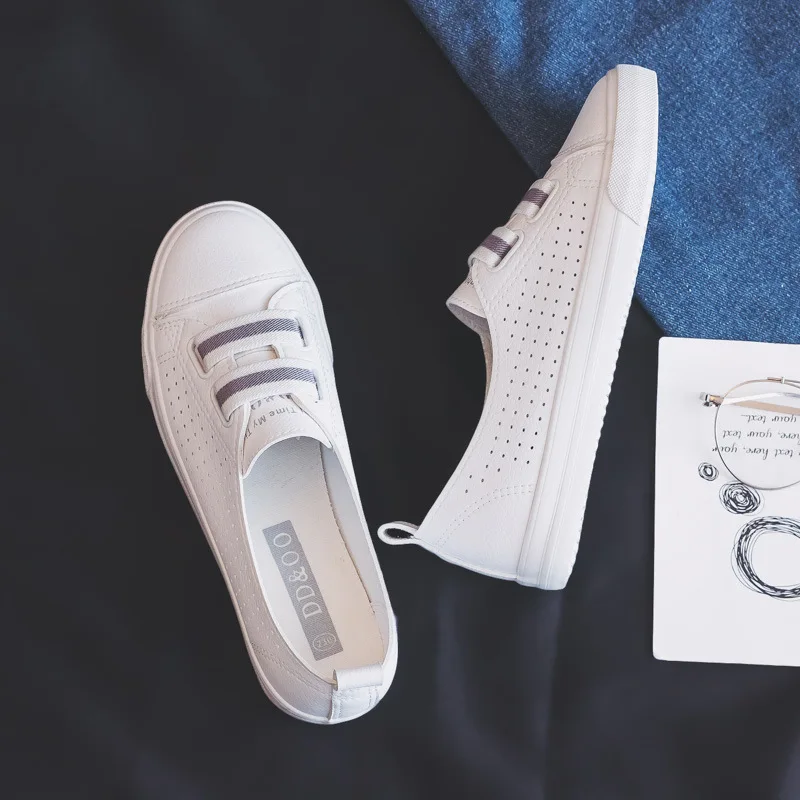 

2022 Hot Summer New Fashion Shoes Woman Casual Microfiber Leather Simple Women Casual Striped Shoes Sneakers Breathable