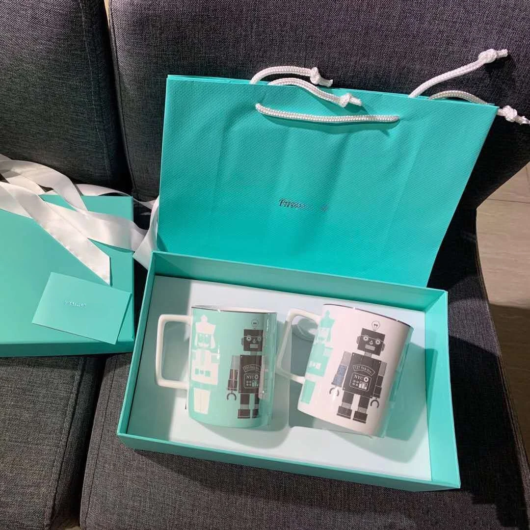 

2pcs Bone China Ceramic Cup Mug Mint Blue Large-Capacity Water Cup Women's Exquisite Coffee Cup Christmas Gift Box Wedding Gift