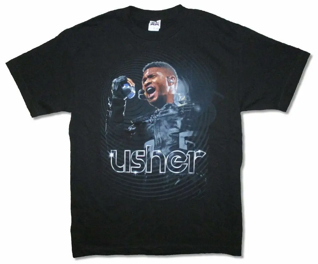 

Usher Mic Live Stage Image Black T Shirt New Adult