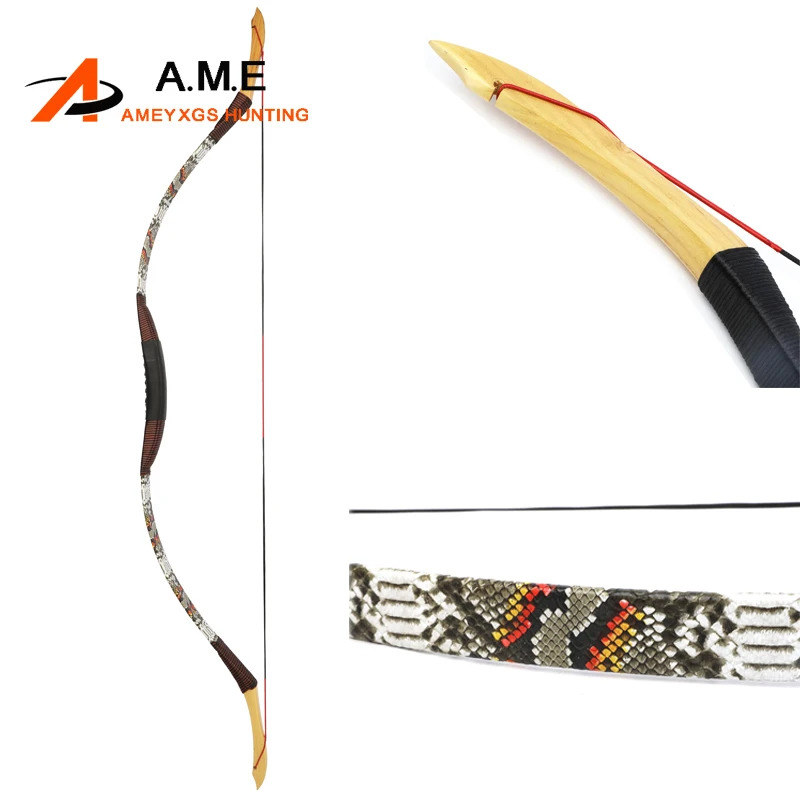 New 20-50lbs Archery Traditional LongBow Snakeskin Pattern Leather For Right Hand Outdoor Shooting Hunting Recurve Bow