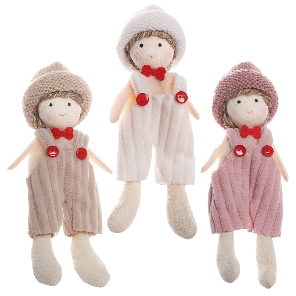 

3 Pcs Little Boy Knitted Hat Overalls Pendant Baby Knitting Puppet Weaving Toy Plush Home Decor Boys
