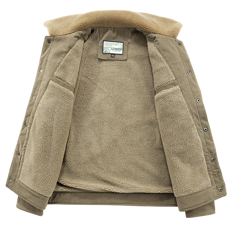 Corduroy Thick Winter Coat Men Plus Velvet and Cotton Fleece Collar Warm Jacket Outdoor Tooling Imitation Lamb Velvet Coats