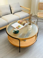 nordic round tea table tempered glass light luxury creative minimalistic iron double layer table coffee table for living room