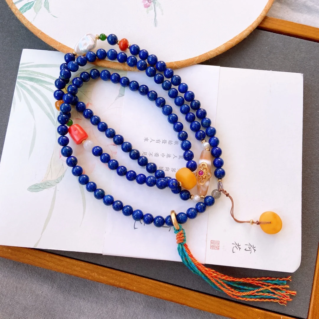 

Jewelry joyas de plata 925 mujer pulseira feminina necklace lapis lazuli multi-turn bracelet sweater chain natural old material